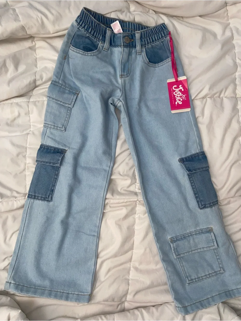 Justice Light Blue Denim Cargo Jogger Pants